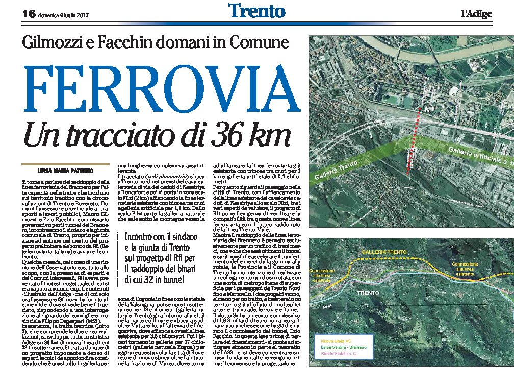 Trento, ferrovia: alta capacità, il progetto di Rfi per il raddoppio dei binari