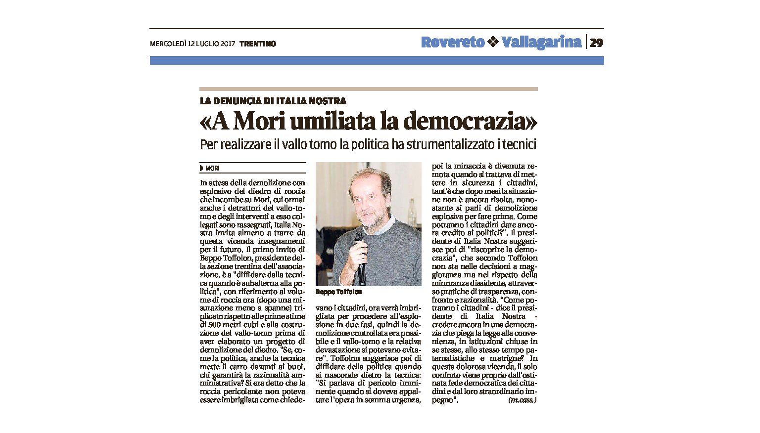 Mori, vallo tomo: Italia Nostra “umiliata la democrazia”