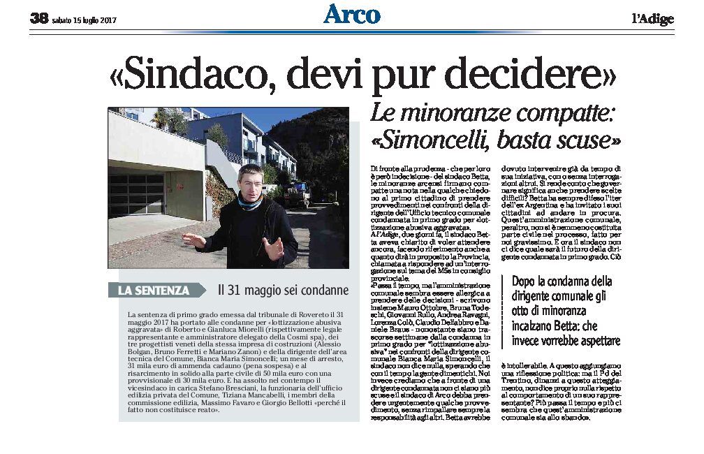 Arco, ex Argentina: le minoranze “sindaco devi decidere” “Simoncelli basta scuse”