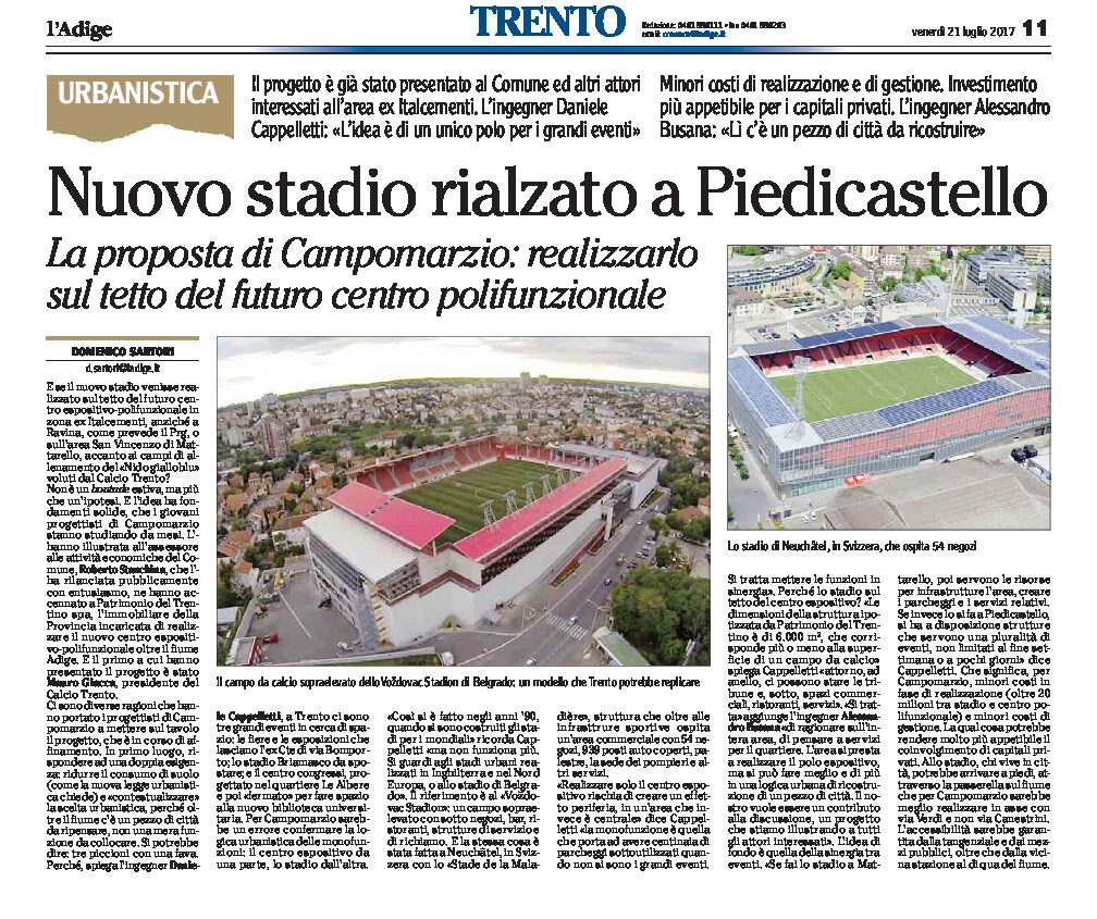 Piedicastello: nuovo stadio rialzato, la proposta di Campomarzio