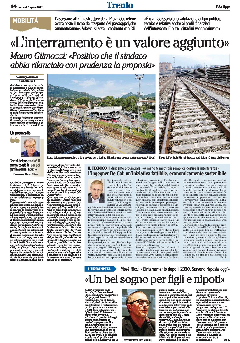 Trento, interramento della ferrovia: Gilmozzi “un valore aggiunto”, Ricci “un bel sogno”
