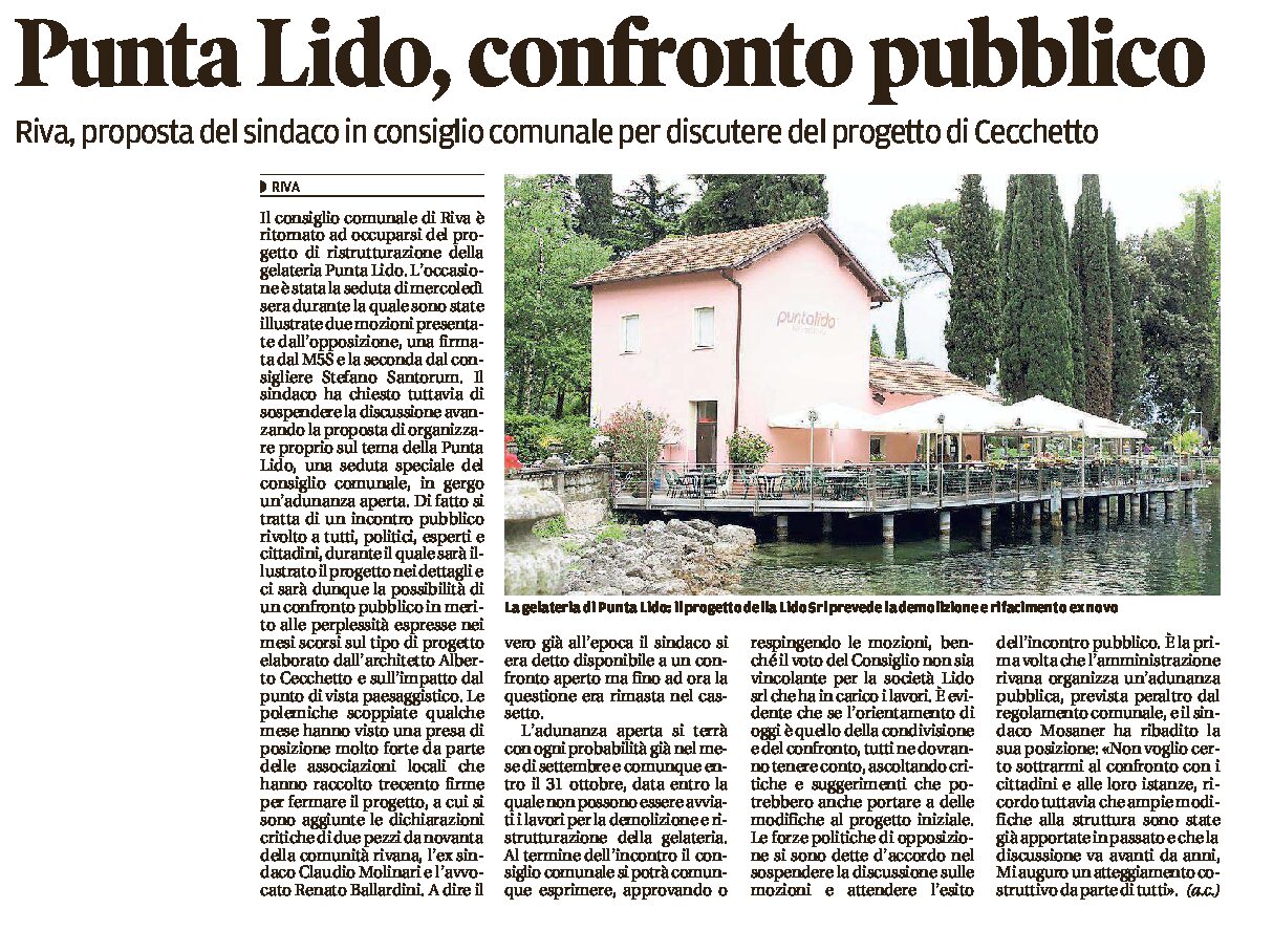 Riva, Punta Lido: confronto pubblico. Proposta del sindaco per discutere del progetto