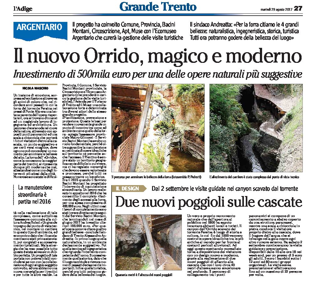 Trento, Argentario: il nuovo Orrido, magico e moderno. Dal 2 settembre visite guidate