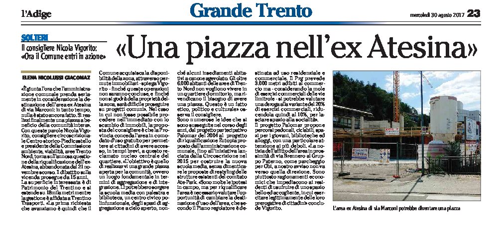 Trento, Solteri: una piazza nell’ex Atesina