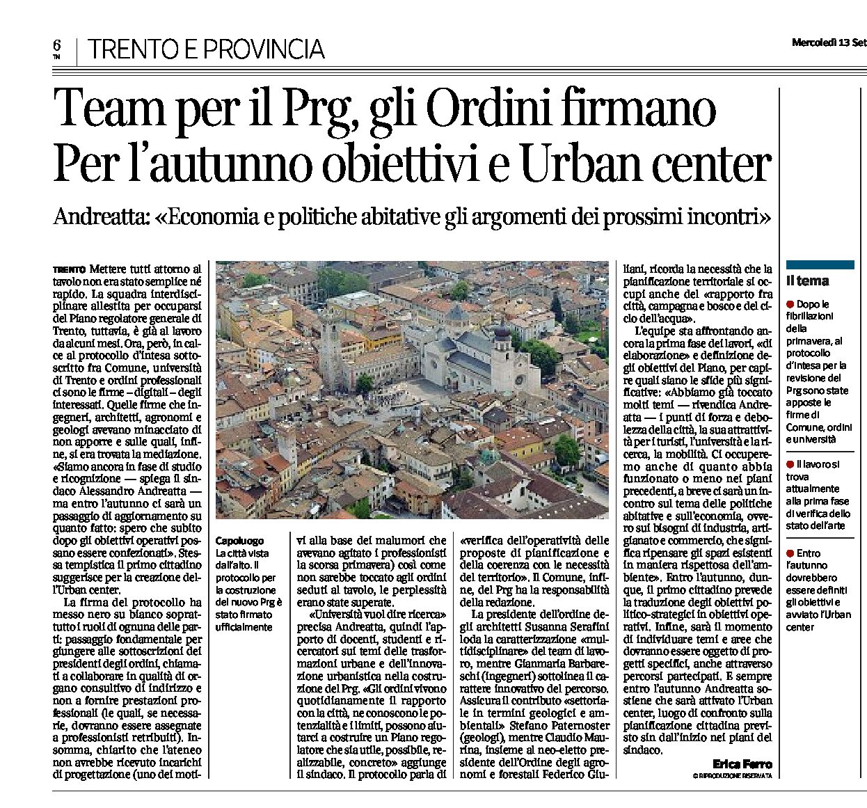 Trento: team per il Prg, gli Ordini firmano. Per l’autunno obiettivi e Urban center