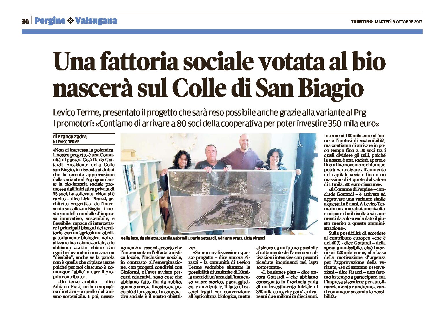 Levico, San Biagio: sul colle nascerà una fattoria sociale votata al bio