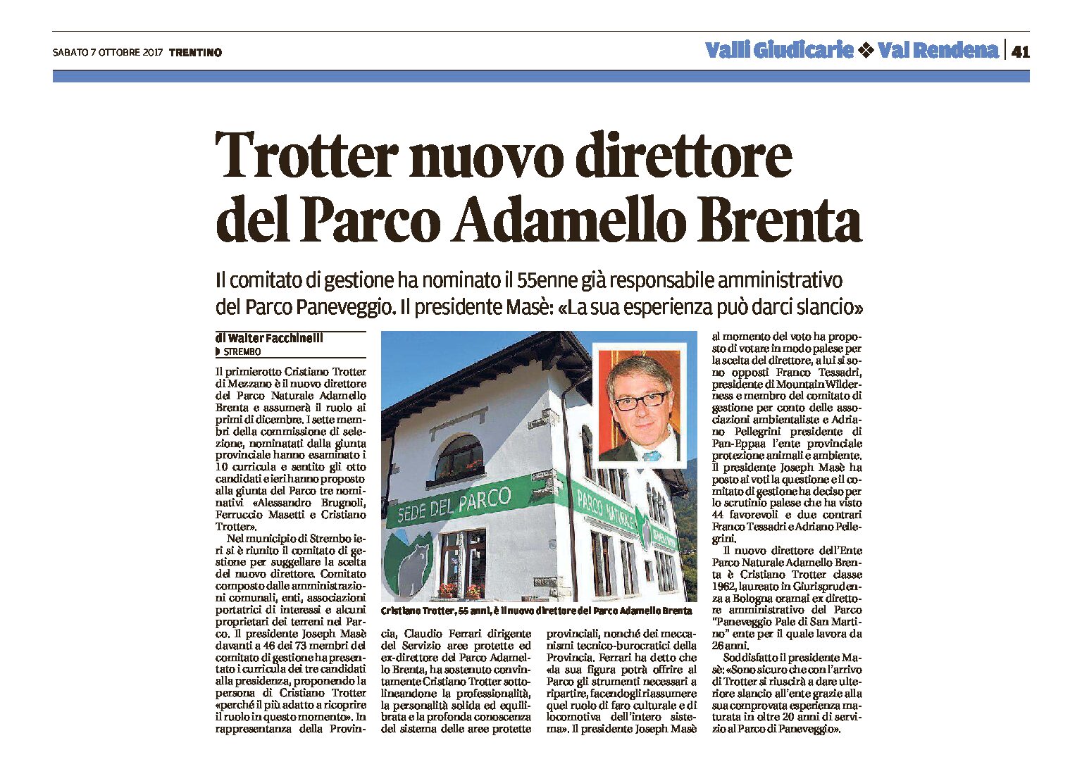 Adamello Brenta: Trotter è il nuovo direttore del Parco