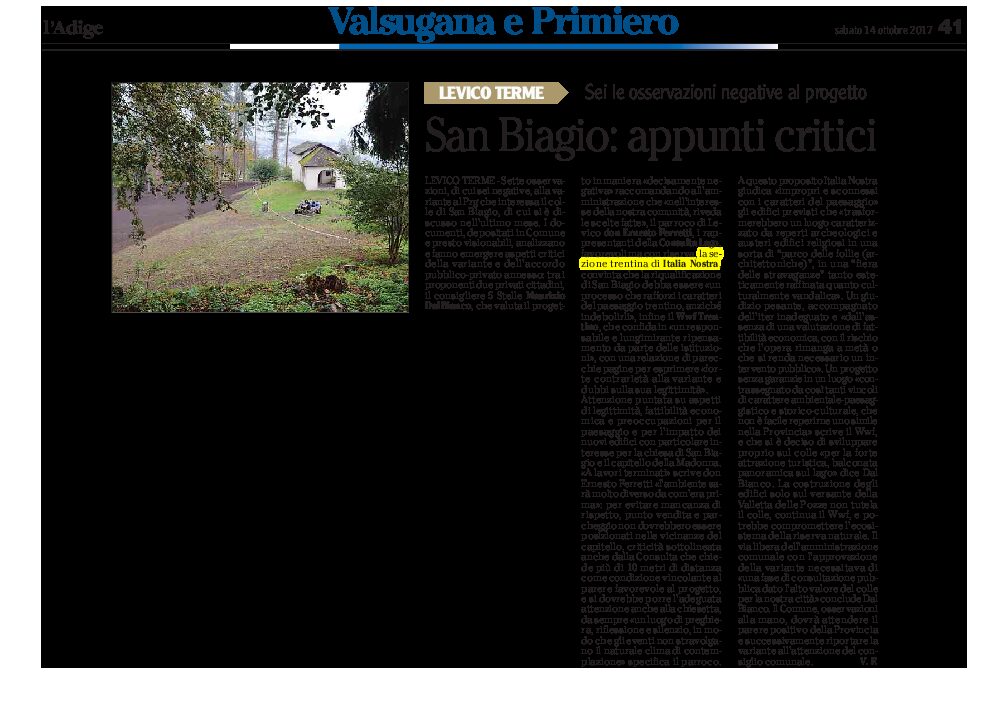 Levico, San Biagio: appunti critici. Sei le osservazioni negative al progetto