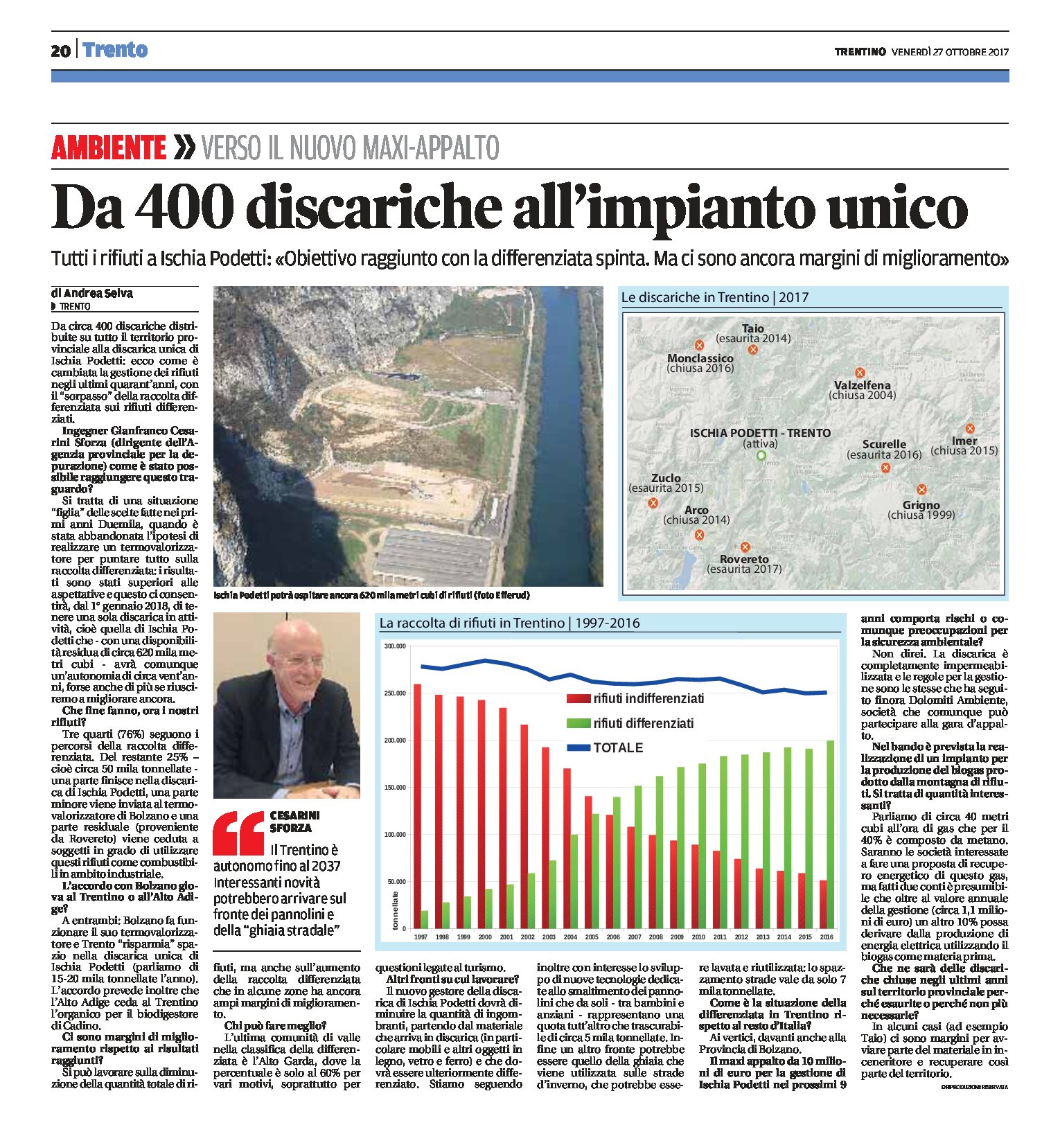 Trento, Ischia Podetti: da 400 discariche all’impianto unico