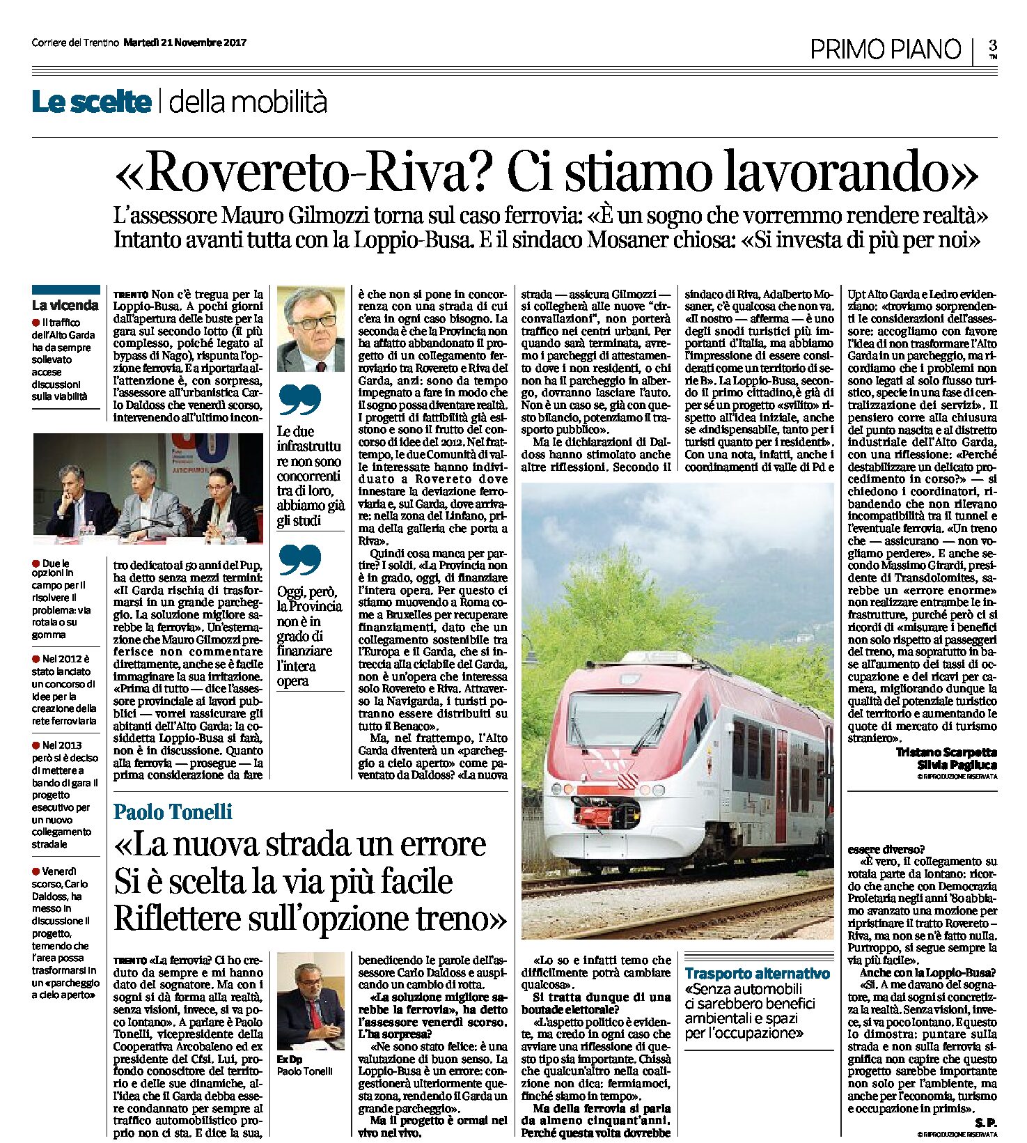 Rovereto-Riva: Gilmozzi “sulla ferrovia ci stiamo lavorando, intanto avanti con la Loppio-Busa”