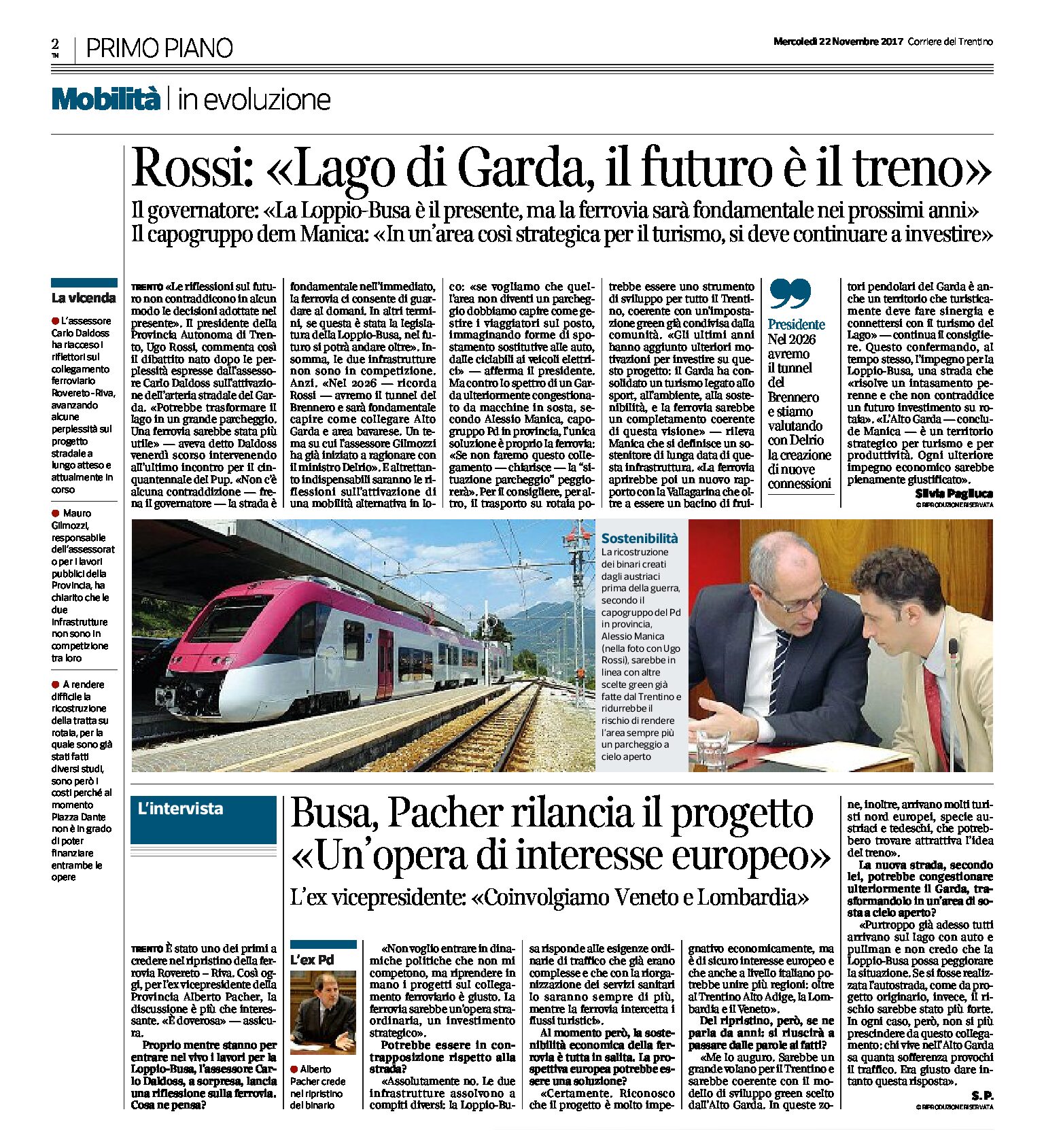 Rossi “Per il lago di Garda, Loppio Busa è il presente, ma la ferrovia sarà fondamentale nei prossimi anni”