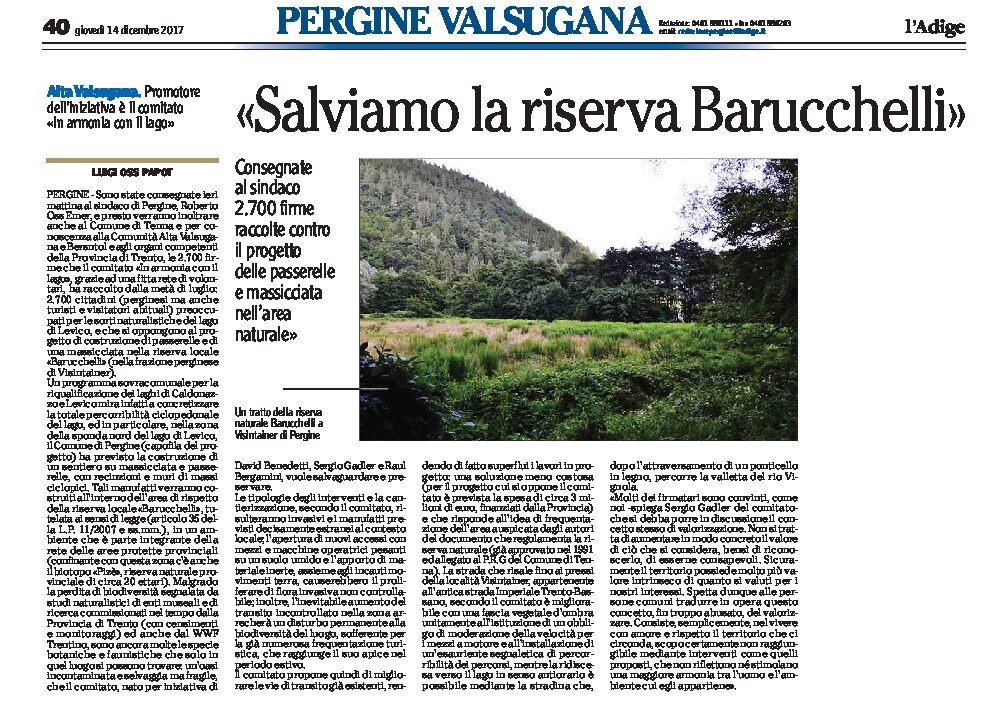 Lago di Levico: salviamo la riserva Barucchelli