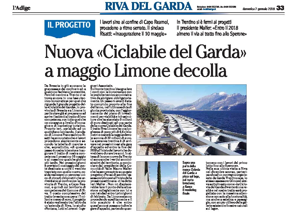 Lago di Garda: il tratto bresciano della nuova “ciclabile del Garda” sarà inaugurato in maggio