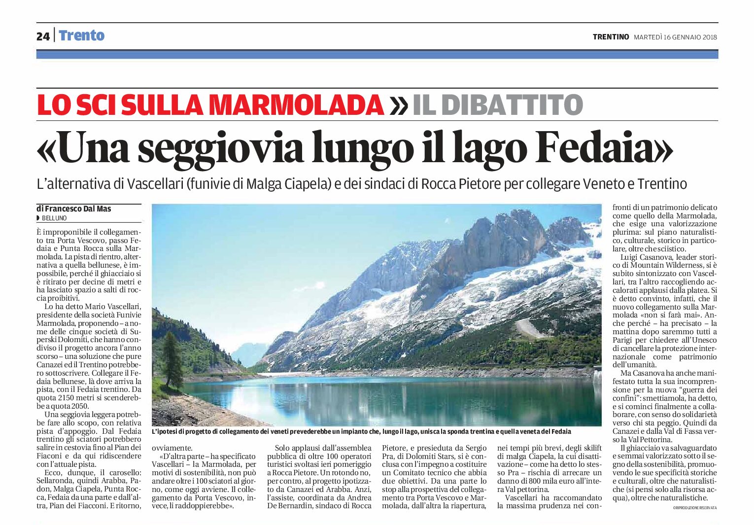 Marmolada: una seggiovia lungo il lago Fedaia, per collegare Veneto e Trentino