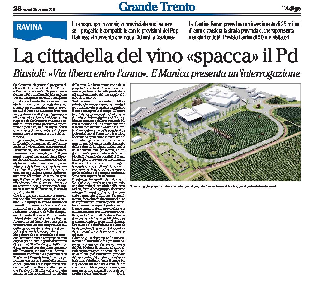 Trento: la cittadella del vino “spacca” il Pd