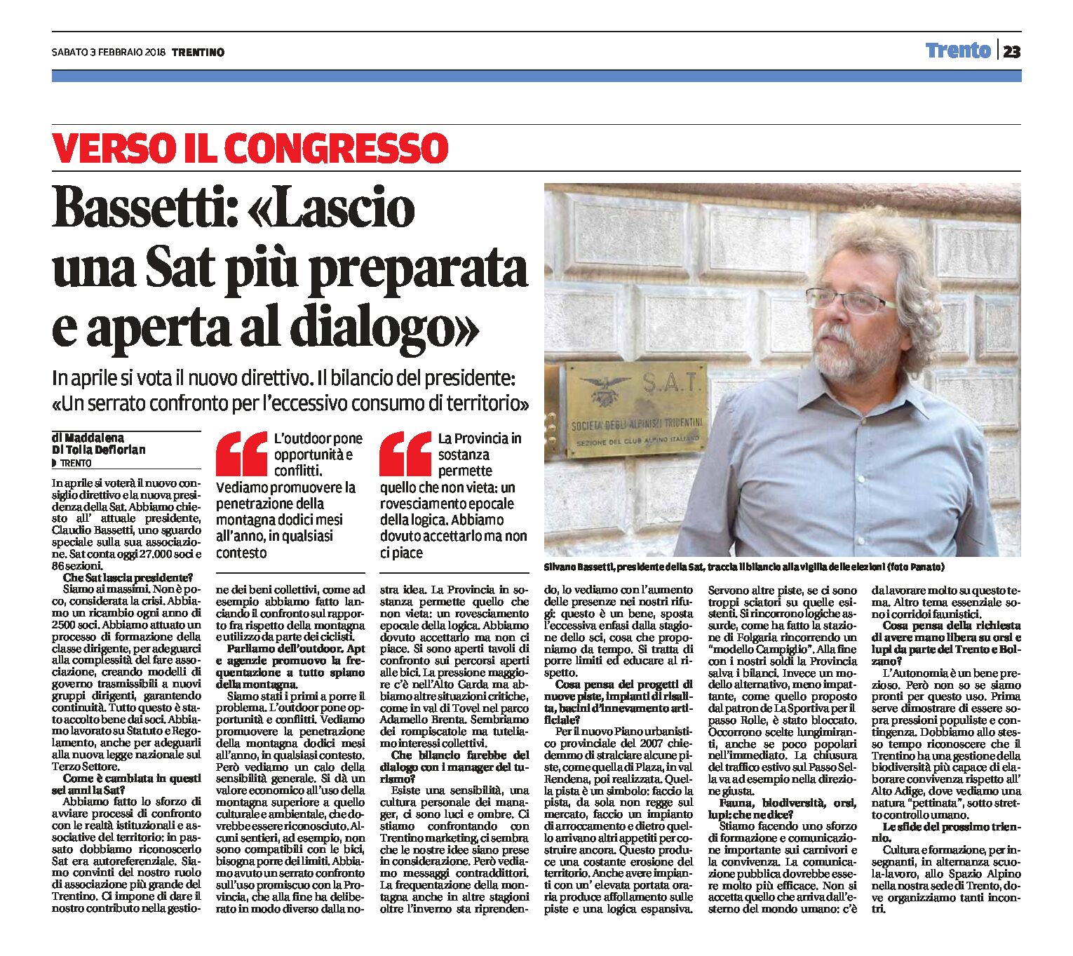 Sat: intervista a Bassetti. Il bilancio del presidente. In aprile il nuovo direttivo
