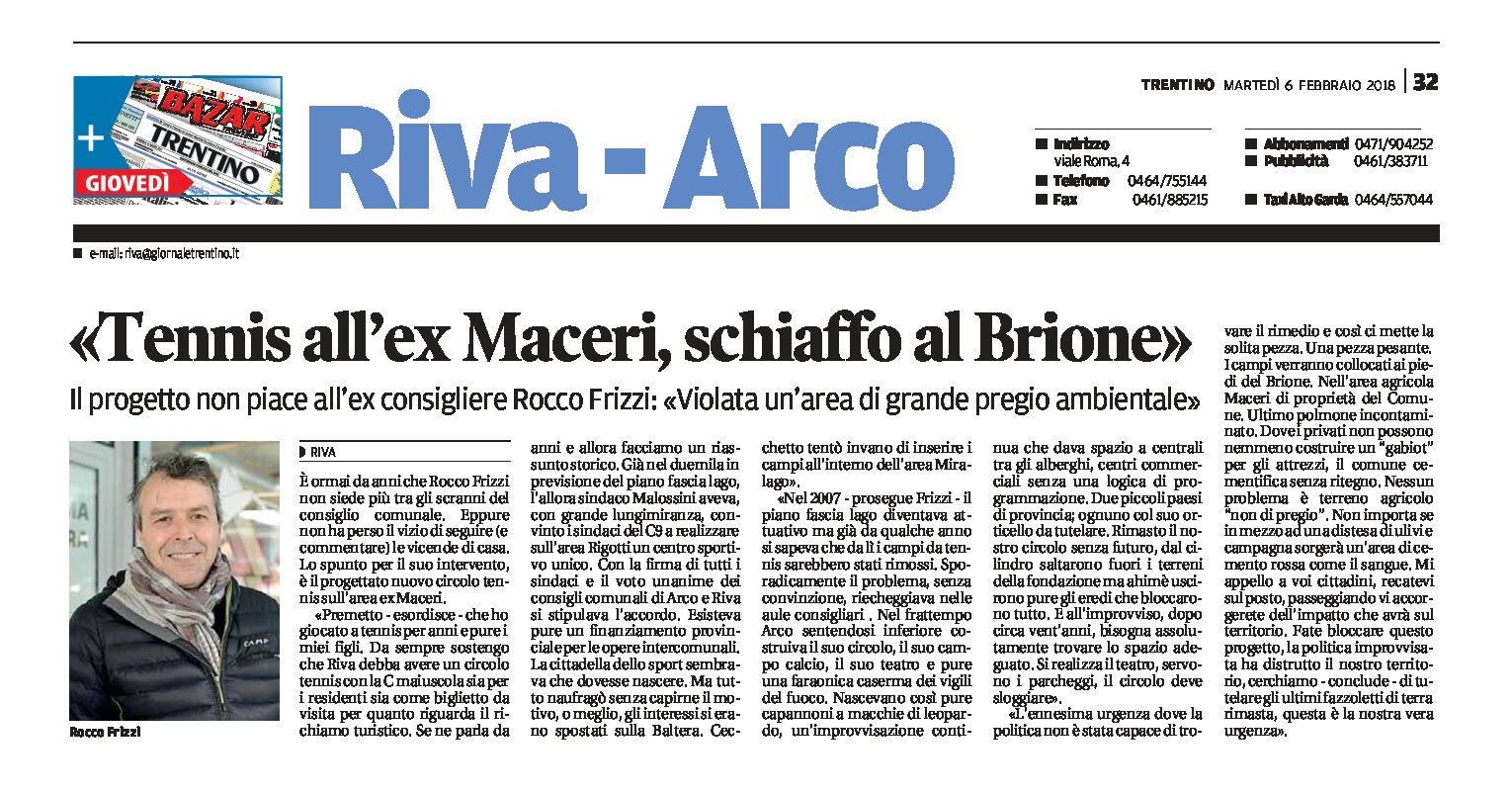 Riva, tennis all’ex Maceri: schiaffo al Brione