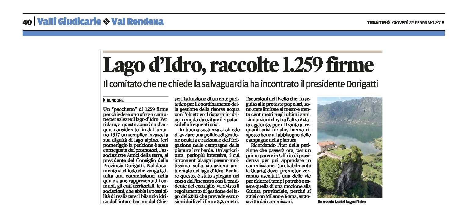 Lago d’Idro: raccolte 1259 firme per salvare il lago