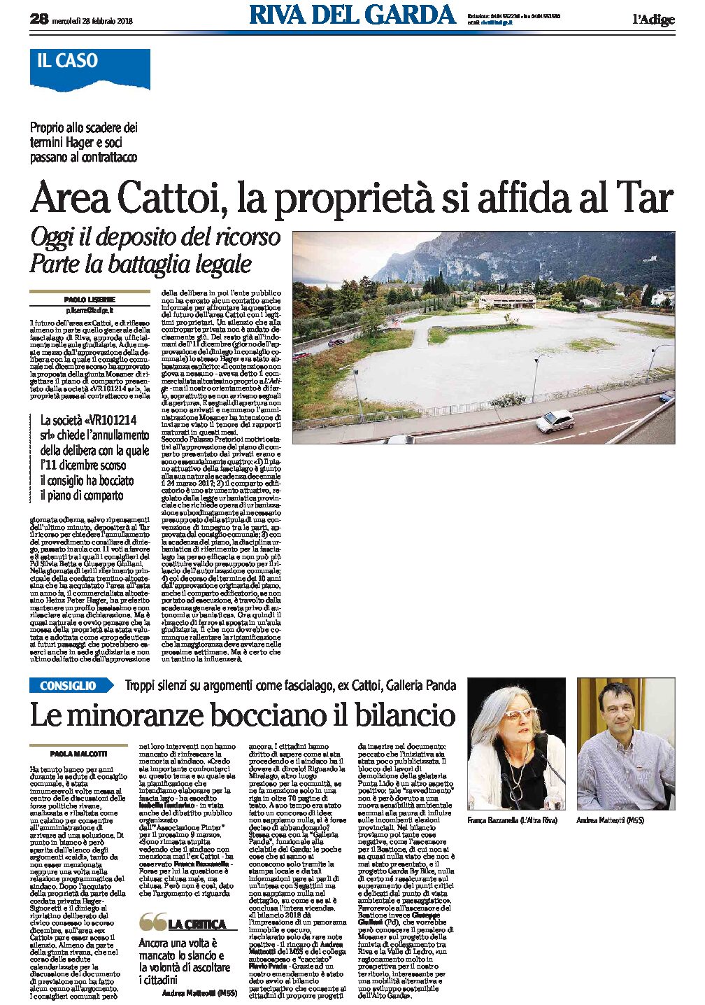 Riva: le minoranze bocciano il bilancio. Area ex Cattoi, la proprietà si affida al Tar.