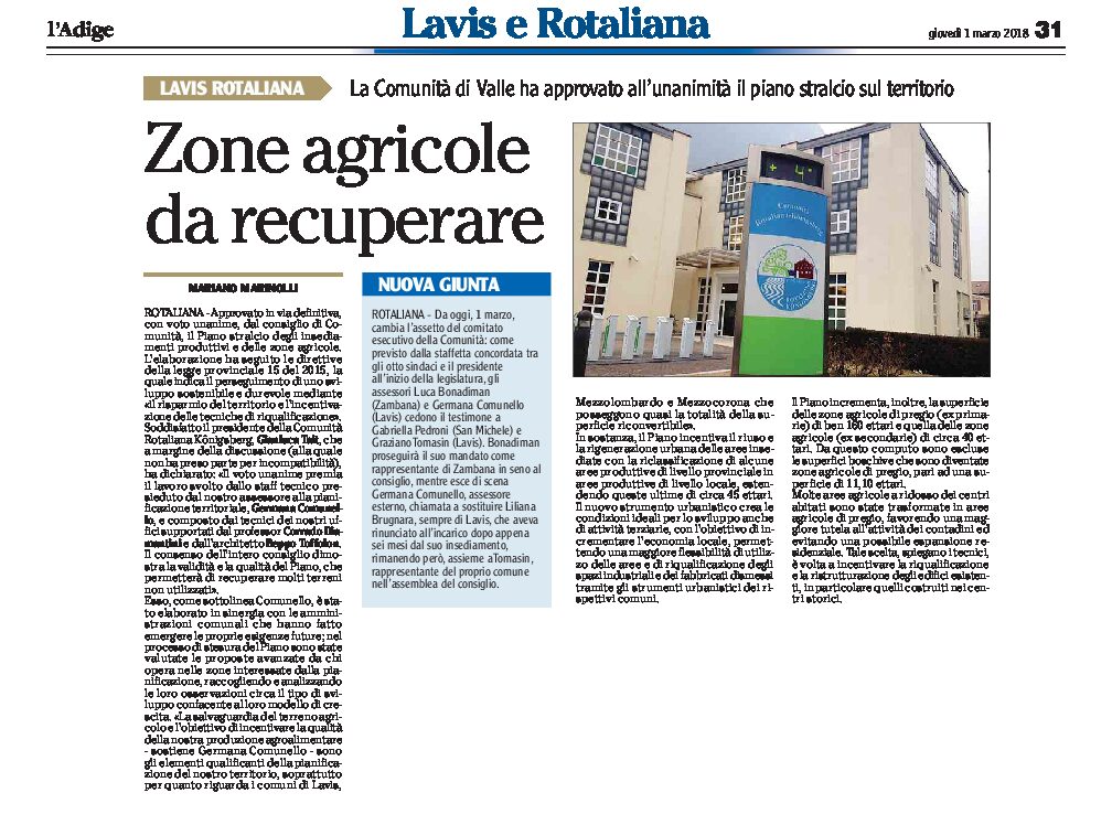 Rotaliana: approvato il Piano che recupera le zone agricole.