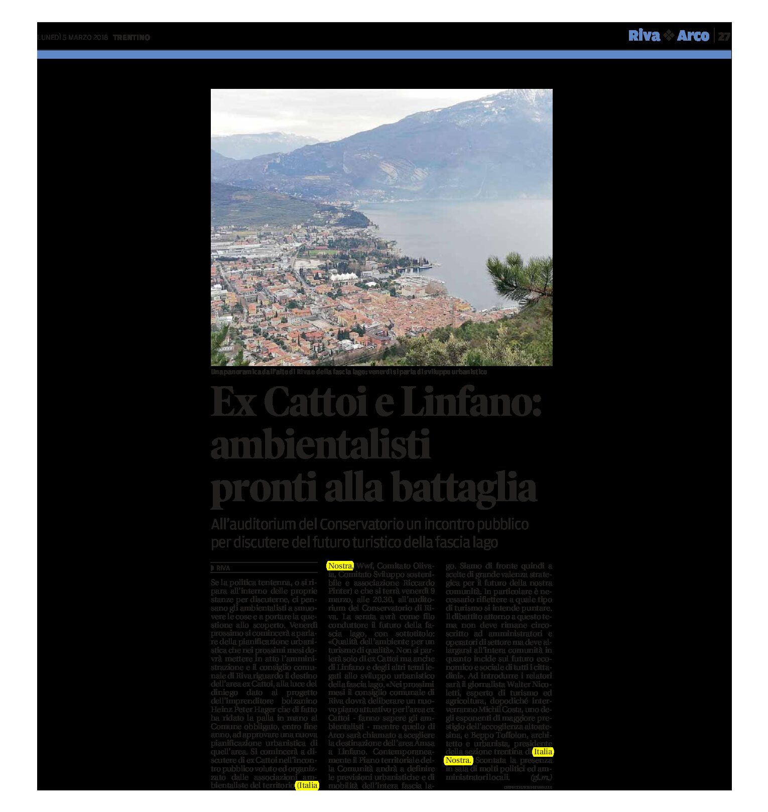 Riva, ex Cattoi e Linfano: incontro pubblico per discutere del futuro turistico della fascia lago