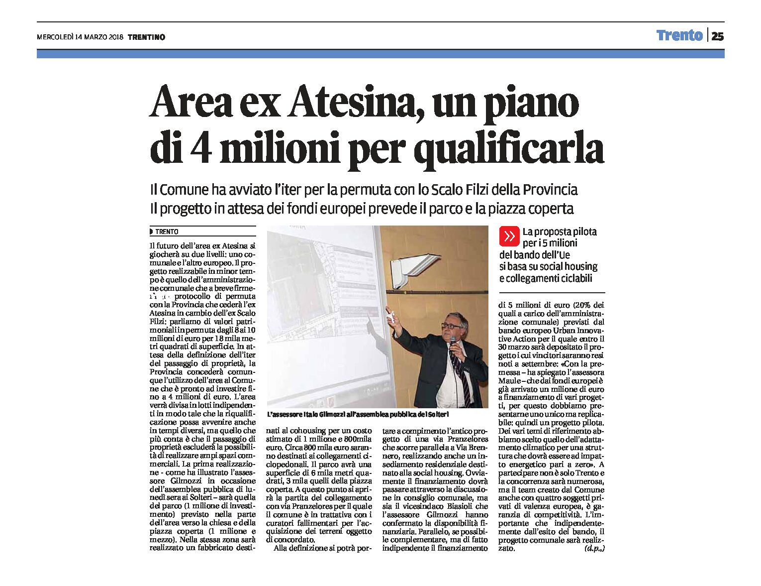 Trento, area ex Atesina: un piano di 4 milioni per qualificarla