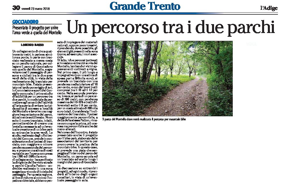 Trento, Gocciadoro e Montello: progetto di un percorso per unire i due parchi