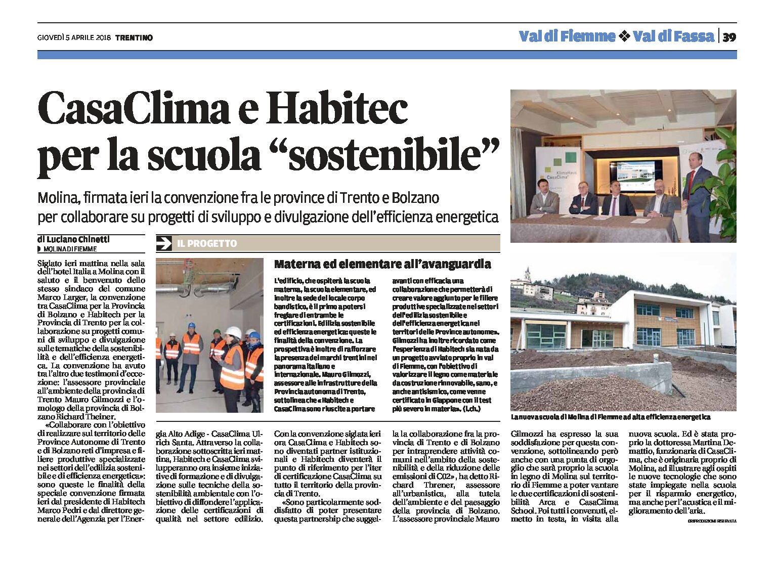 Molina di Fiemme: CasaClima e Habitec per la nuova scuola “sostenibile”