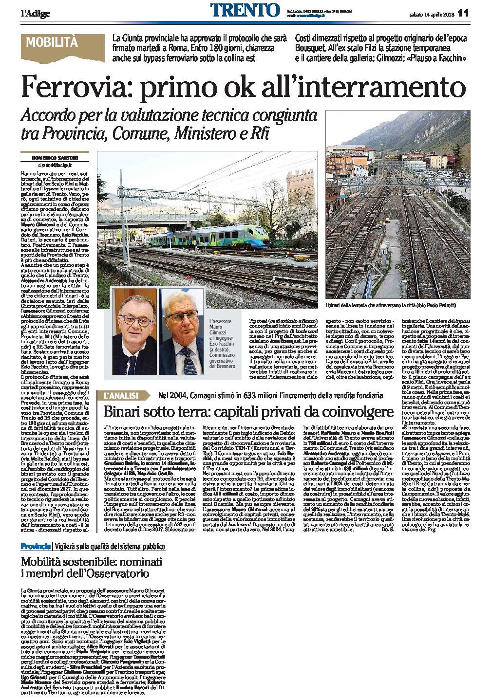 Trento, ferrovia: primo ok all’interramento. Accordo per la valutazione tecnica congiunta