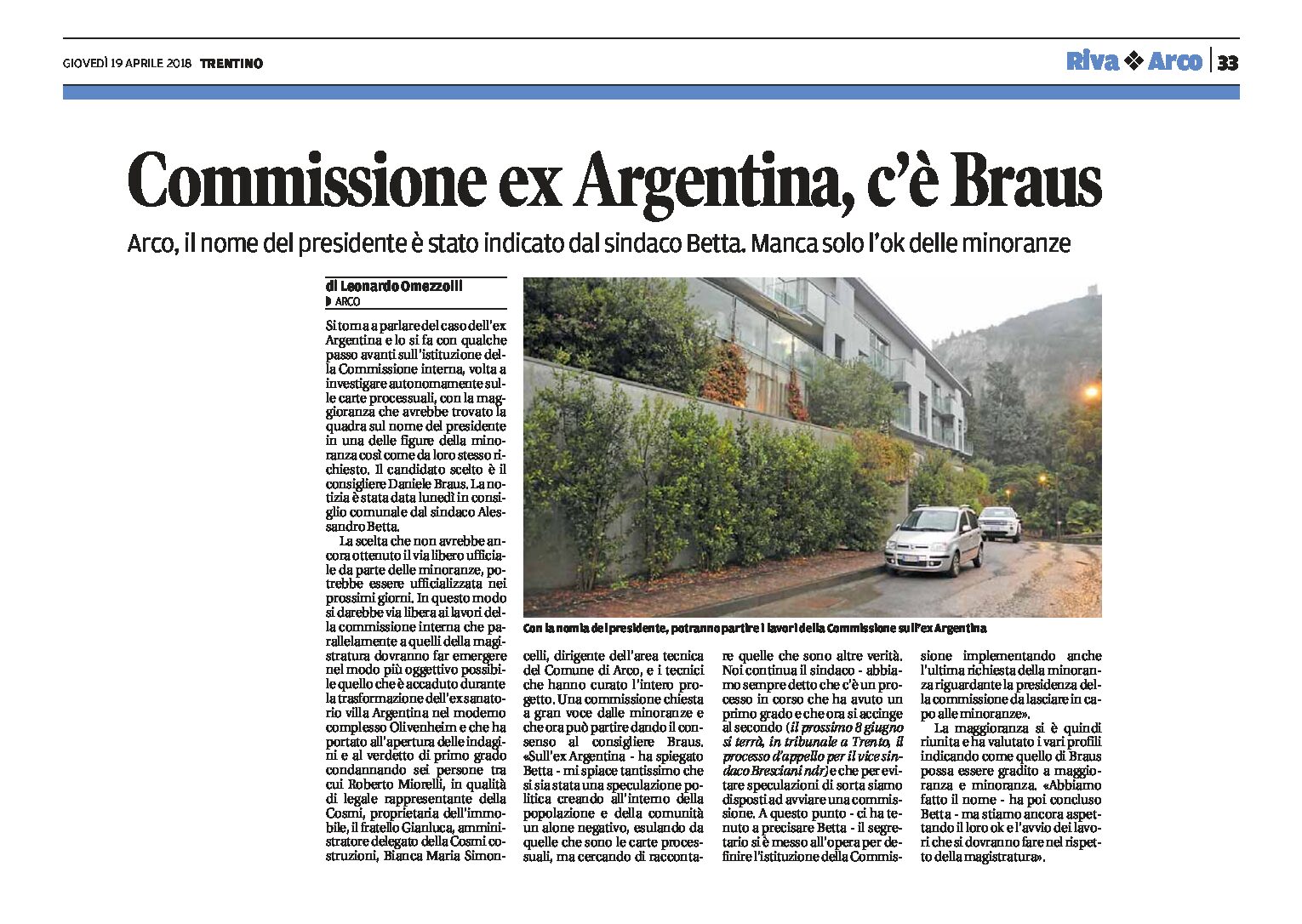 Arco, ex Argentina: nella Commissione interna c’è Braus.