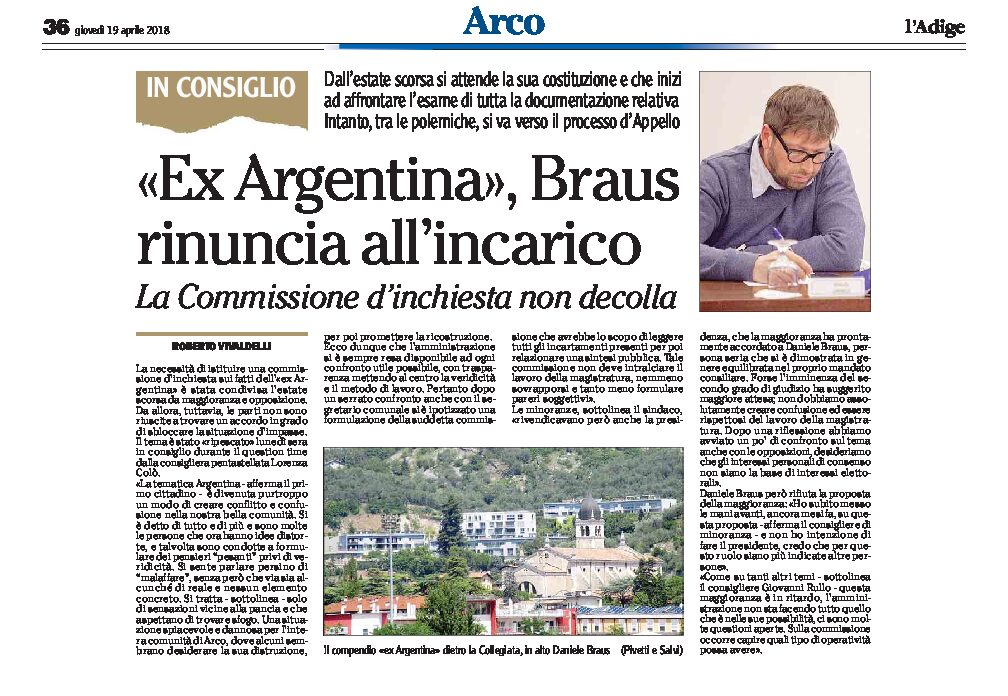 Arco, ex Argentina: Braus rinuncia all’incarico
