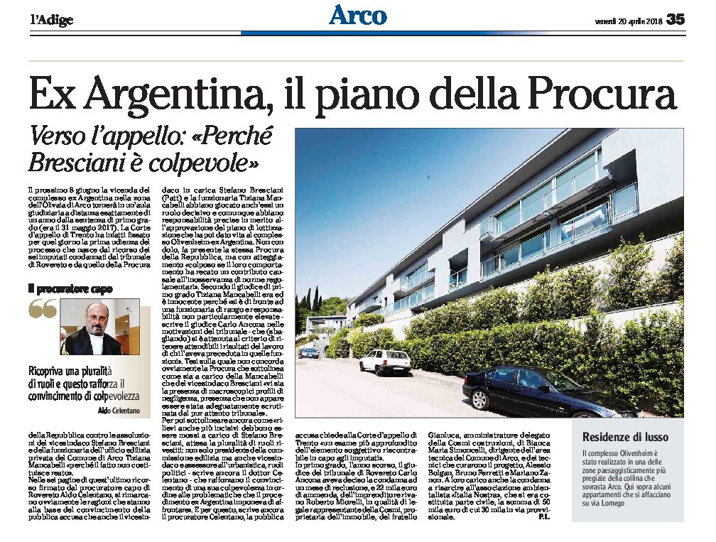 Arco, ex Argentina: il piano della Procura. Verso l’appello “perché Bresciani è colpevole”