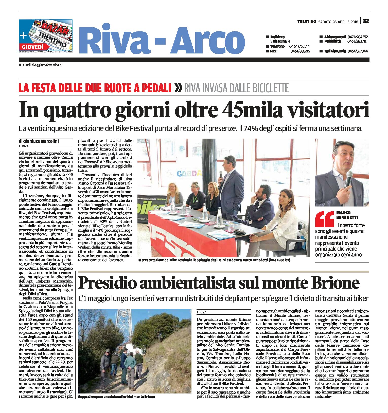 Garda, Bike Festival: presidio ambientalista sul monte Brione