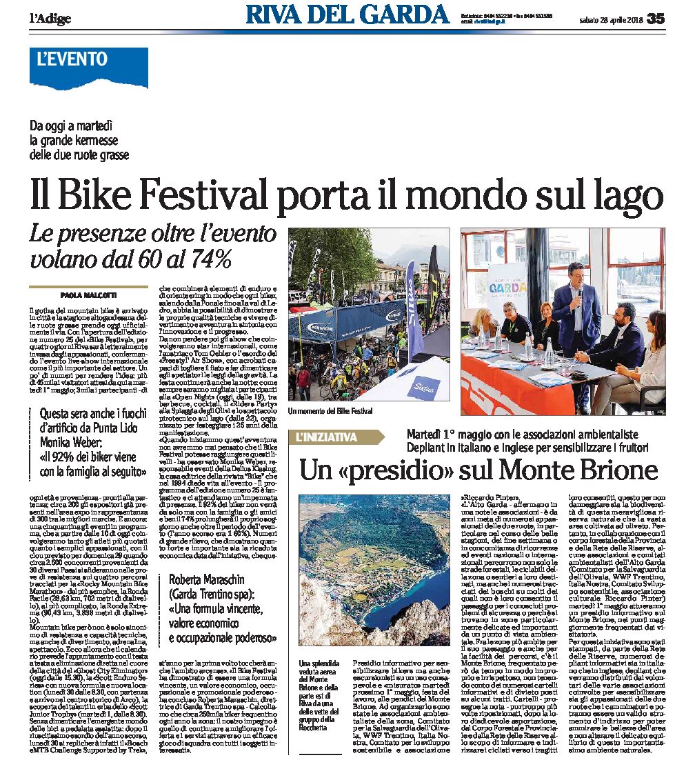 Garda, Bike Festival: porta il mondo sul lago. Presidio degli ambientalisti sul Monte Brione