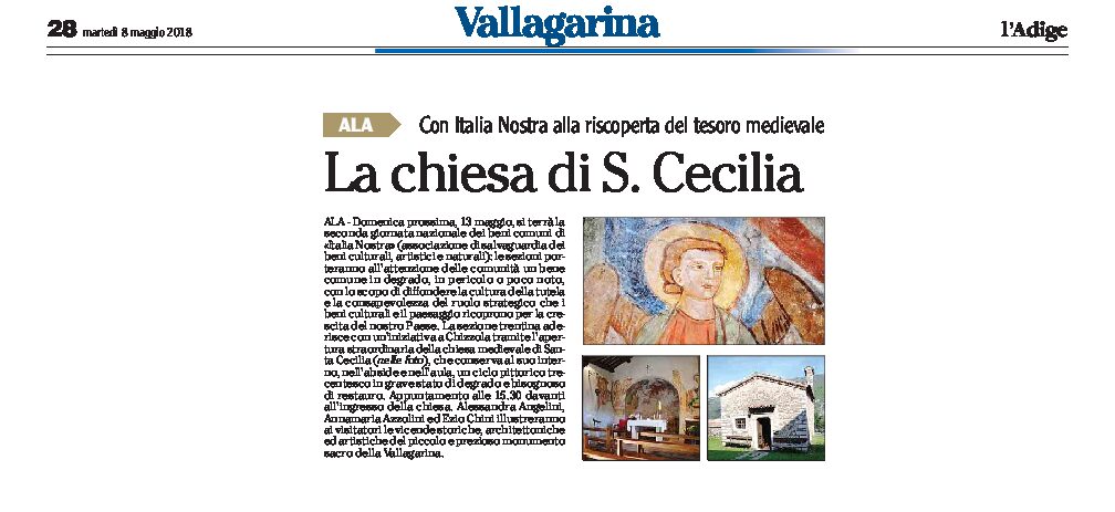 Chizzola di Ala: domenica 13 maggio, con Italia Nostra, visita alla chiesa medievale di S. Cecilia