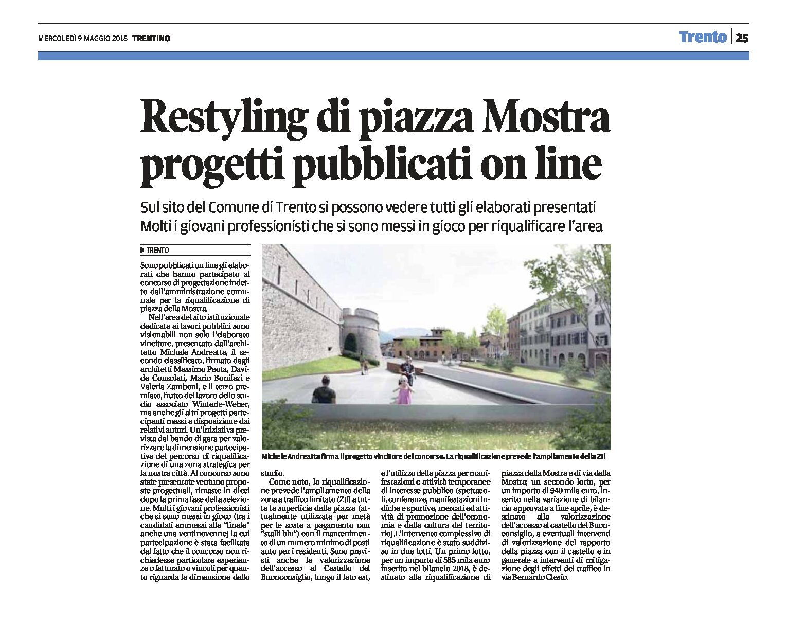 Trento, piazza Mostra: restyling. Progetti online