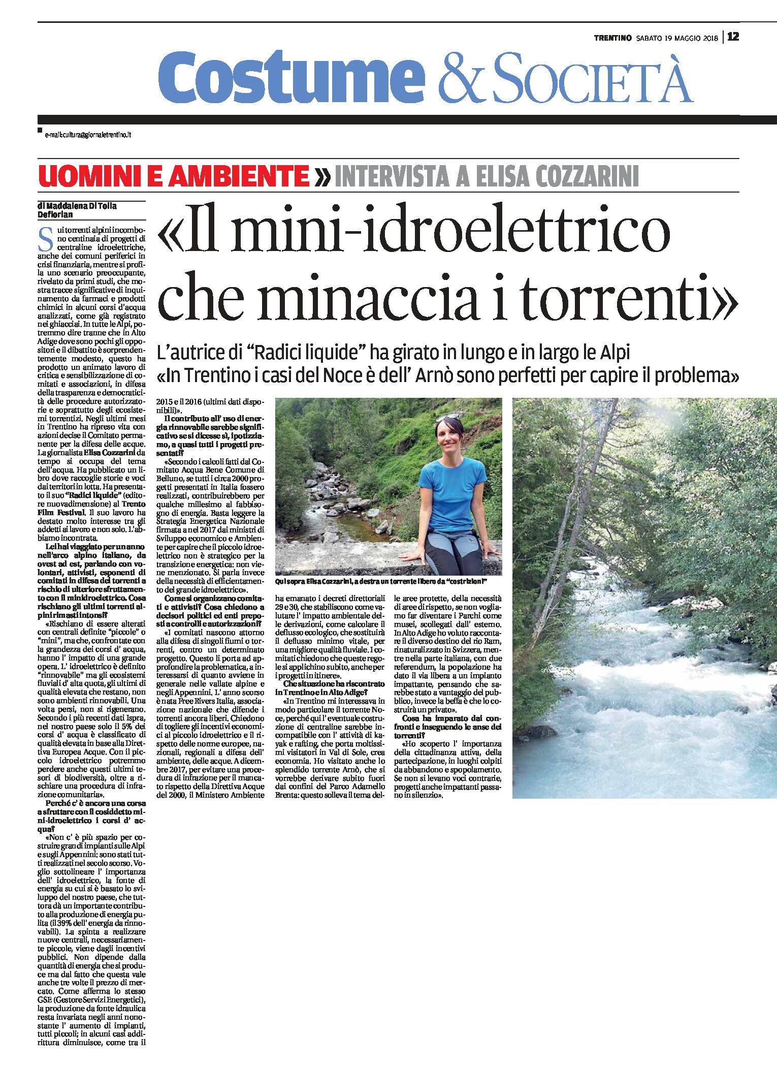 “Il mini-idroelettrico che minaccia i torrenti”. In Trentino i casi del Noce e dell’Arnò