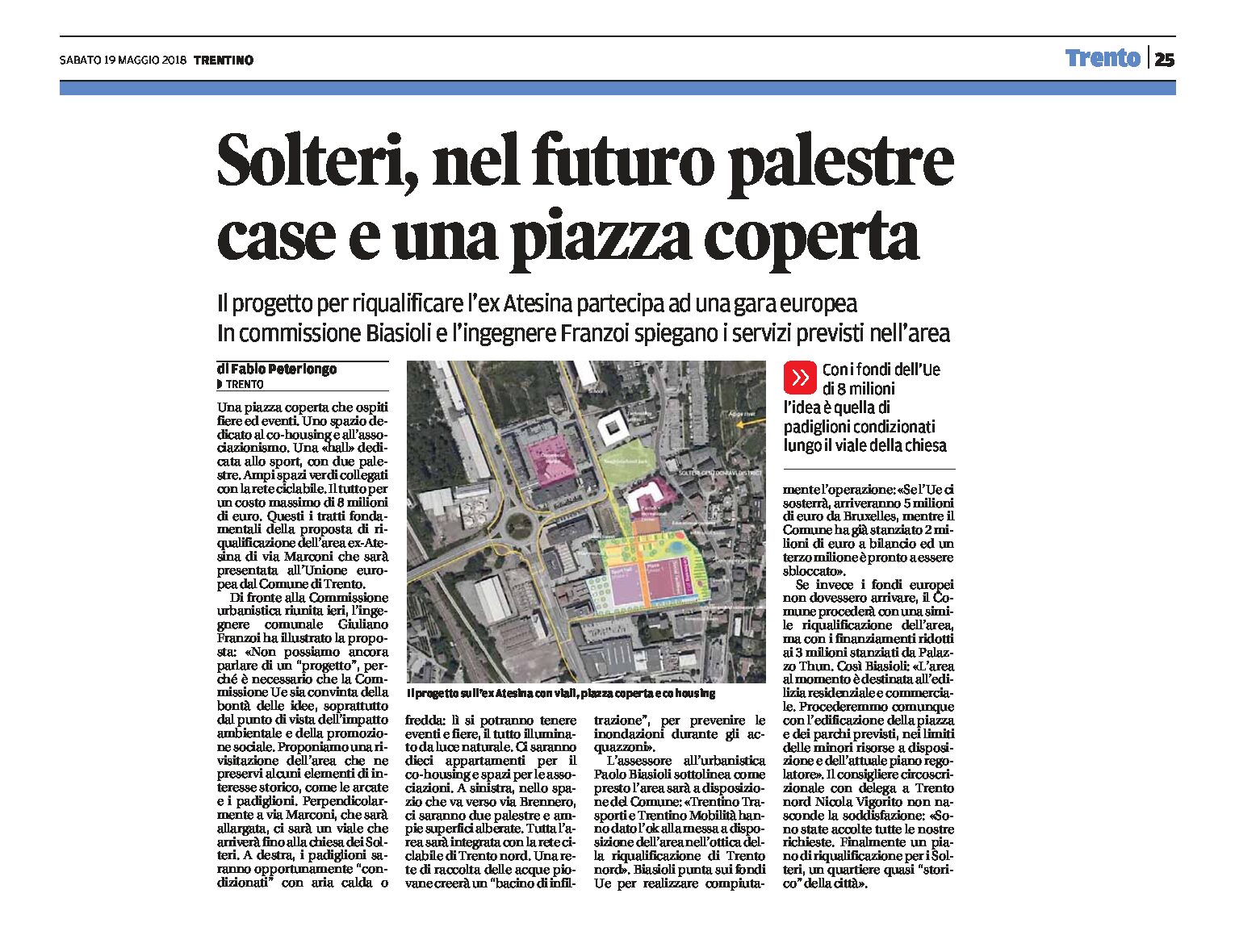 Solteri, ex Atesina: nel futuro palestre case e una piazza coperta