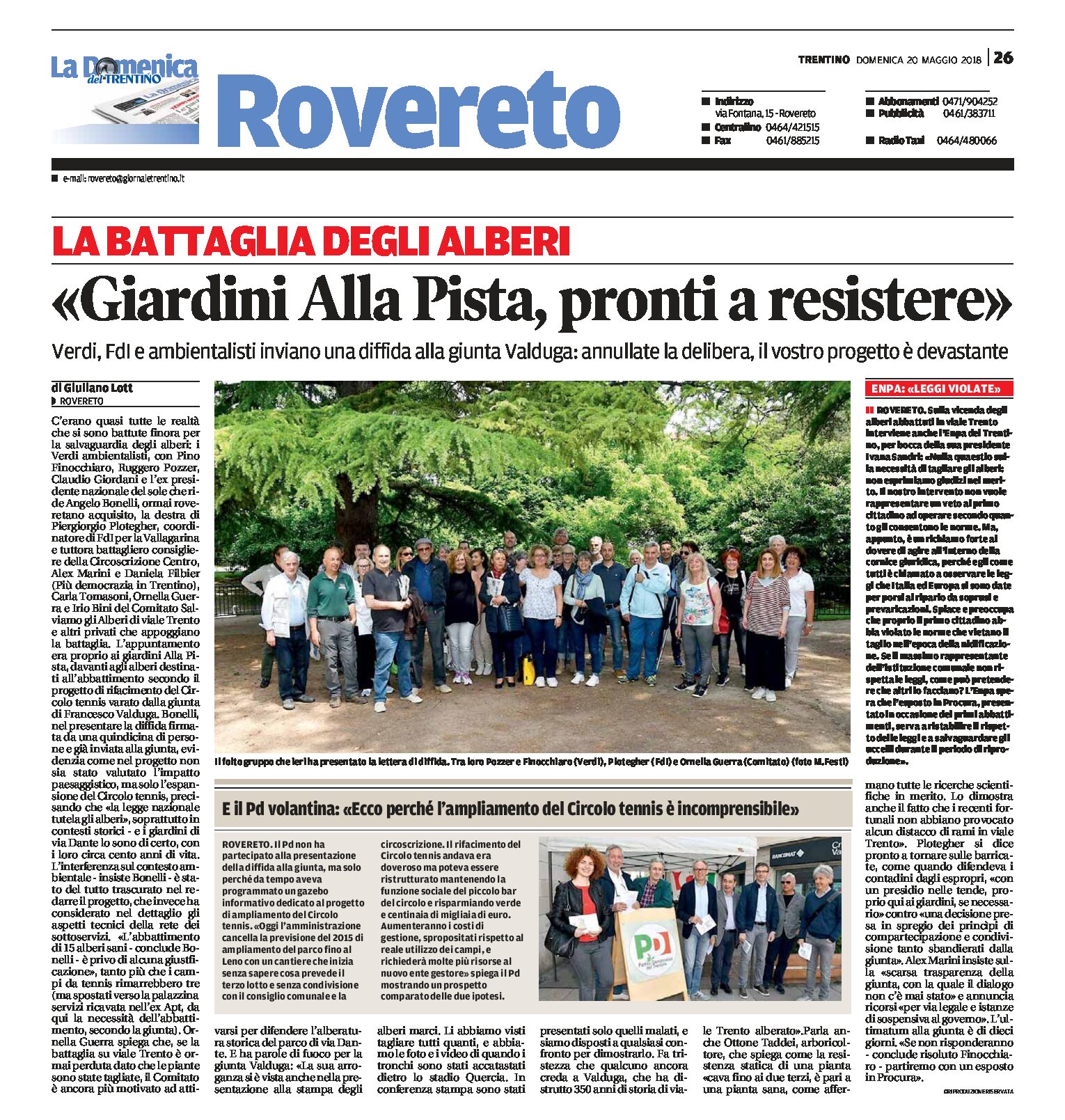 Rovereto, Giardini Alla Pista: Verdi, Fdi e ambientalisti pronti a resistere. Progetto devastante