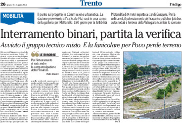 Trento, ferrovia: partita la verifica per l’interramento dei binari.
