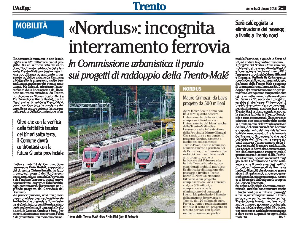 Trento, Nordus: incognita interramento ferrovia