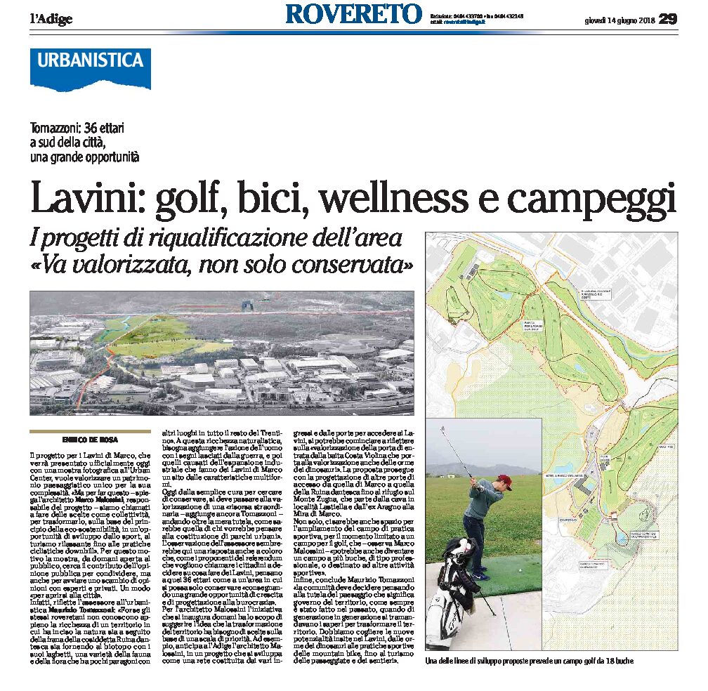 Rovereto, Lavini: golf, bici, wellness e campeggi. Progetti di riqualificazione dell’area