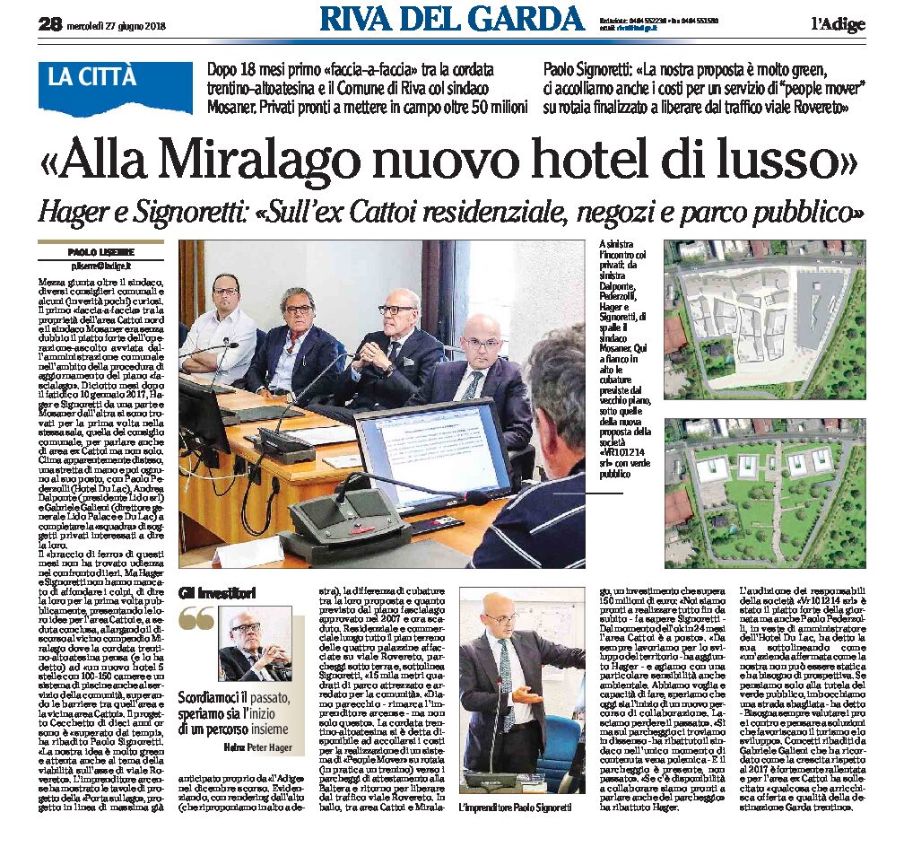 Riva: alla Miralago nuovo hotel di lusso. All’ex Cattoi residenziale, negozi e parco pubblico