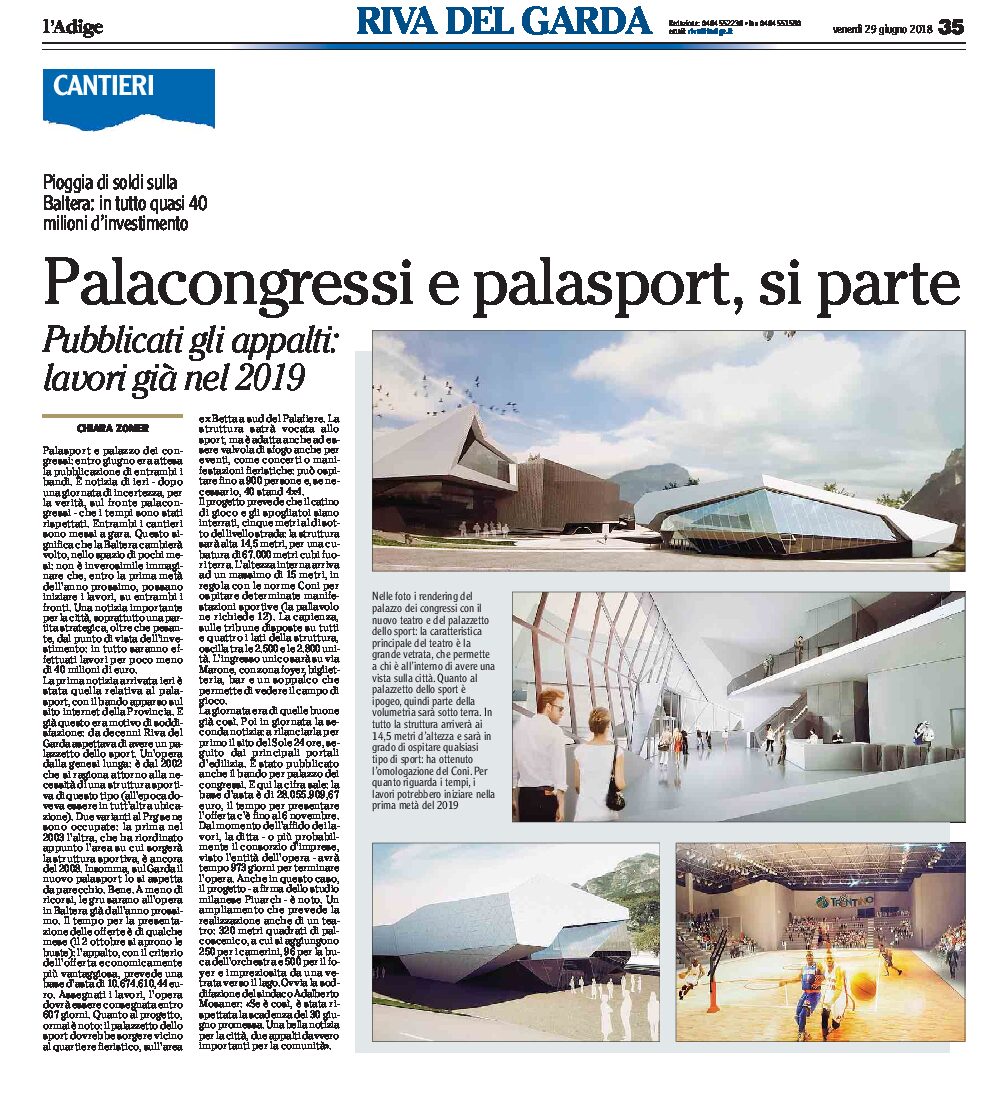 Riva, Baltera: Palacongressi e Palasport al via, lavori nel 2019