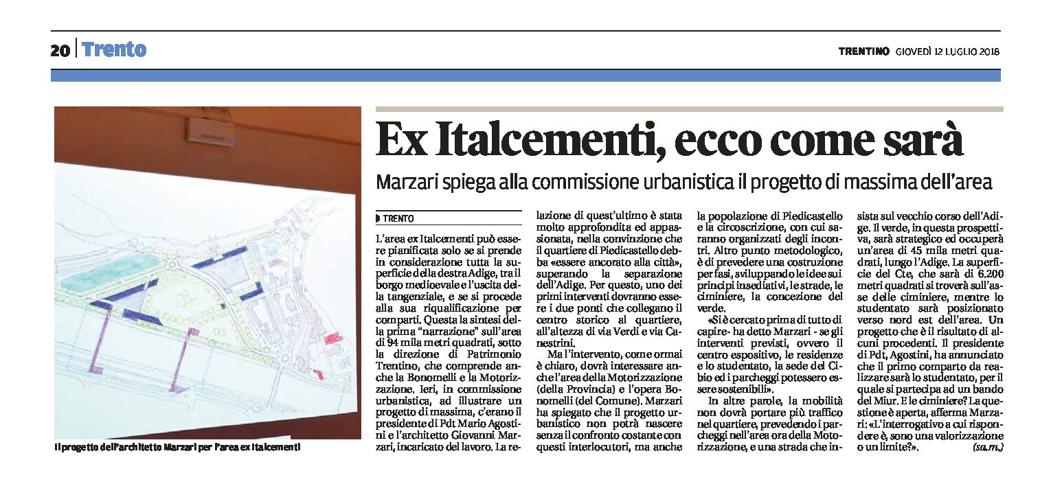 Trento, ex Italcementi: Marzari spiega il progetto di massima alla Commissione urbanistica