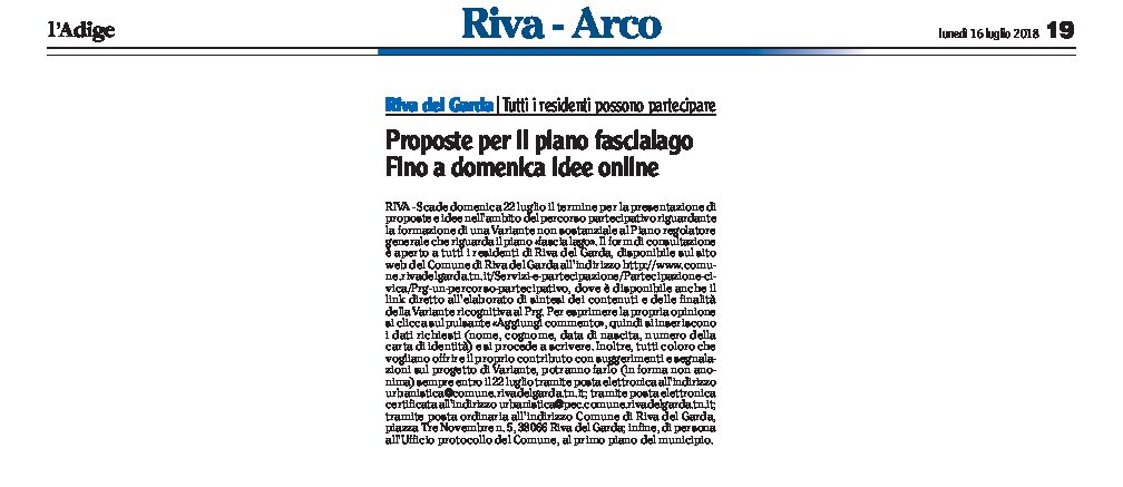 Riva, fascia lago: proposte on-line fino a domenica 22 luglio