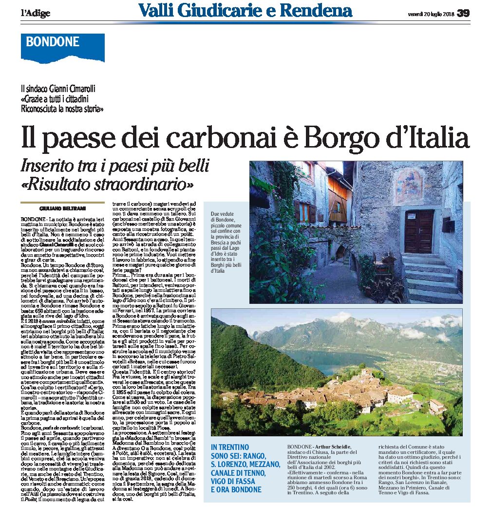 Bondone: il paese dei carbonai è Borgo d’Italia. In Trentino ora sono sei