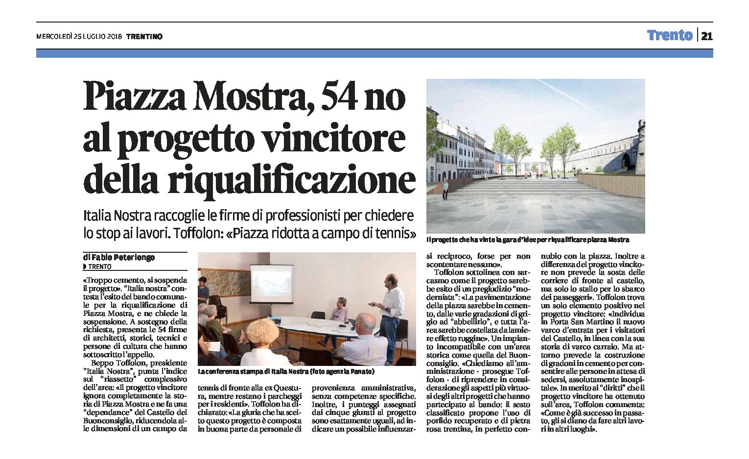 Trento, piazza Mostra: appello di Italia Nostra. 54 no al progetto vincitore della riqualificazione