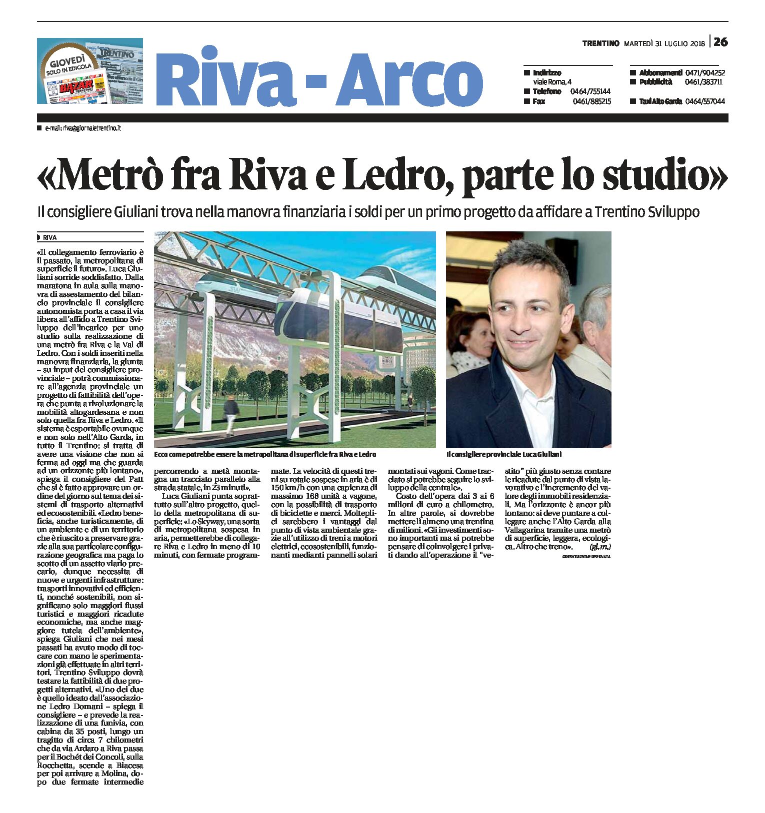 Riva-Ledro: parte lo studio per il metrò