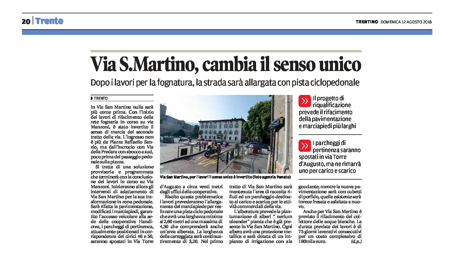 Trento, via San Martino: la strada sarà allargata con pista ciclopedonale. Cambia il senso unico